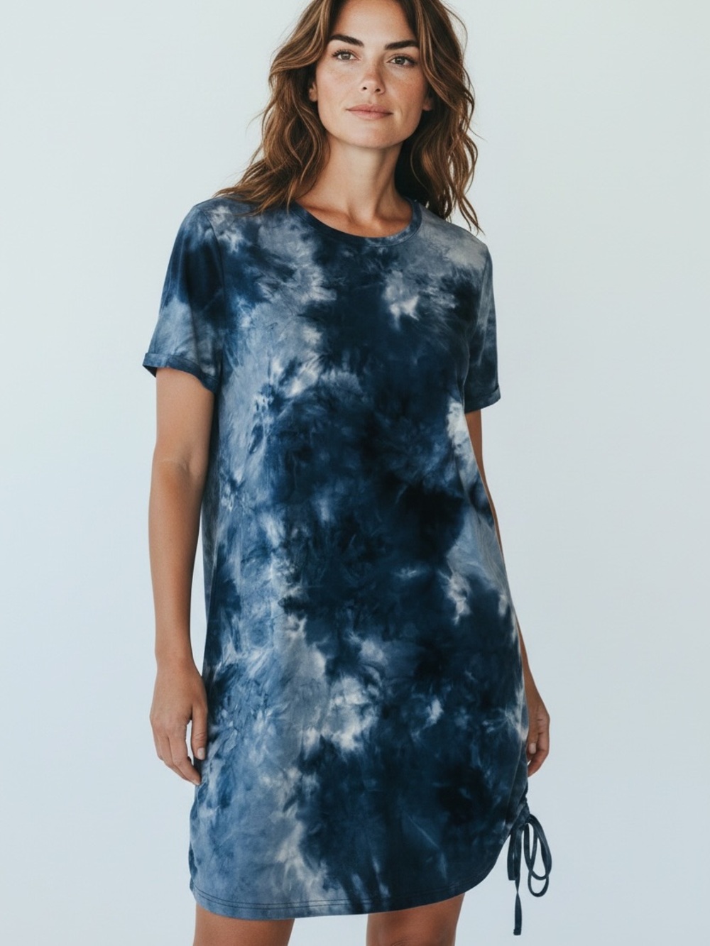 Tie-Dye Navy Short Sleeve Shift Dress